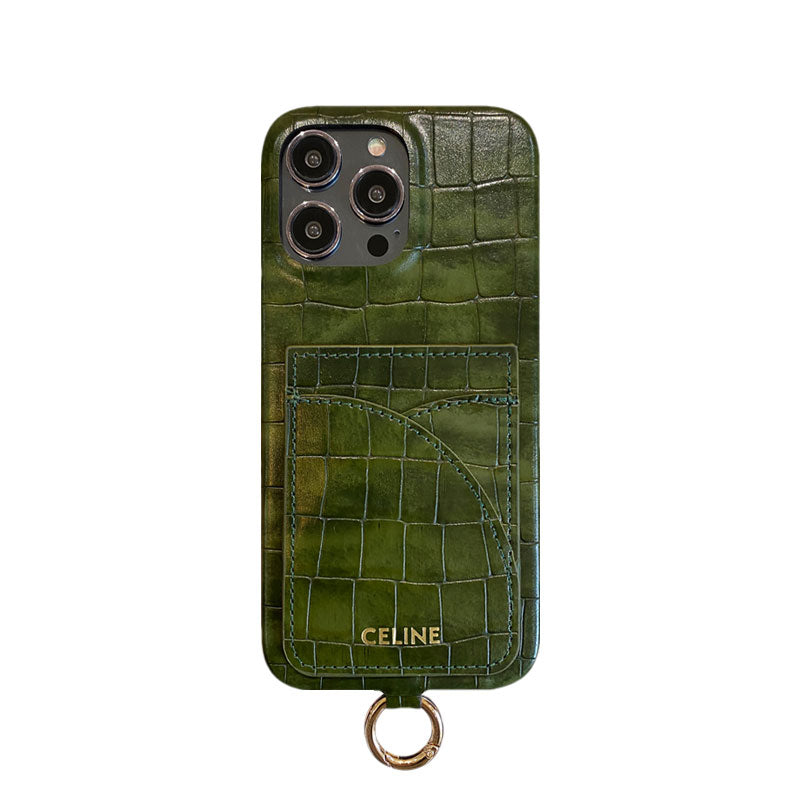 Husă Celine pentru iPhone Imprimată Aligator Cu Suport Card și Curea Maro -EYP241415