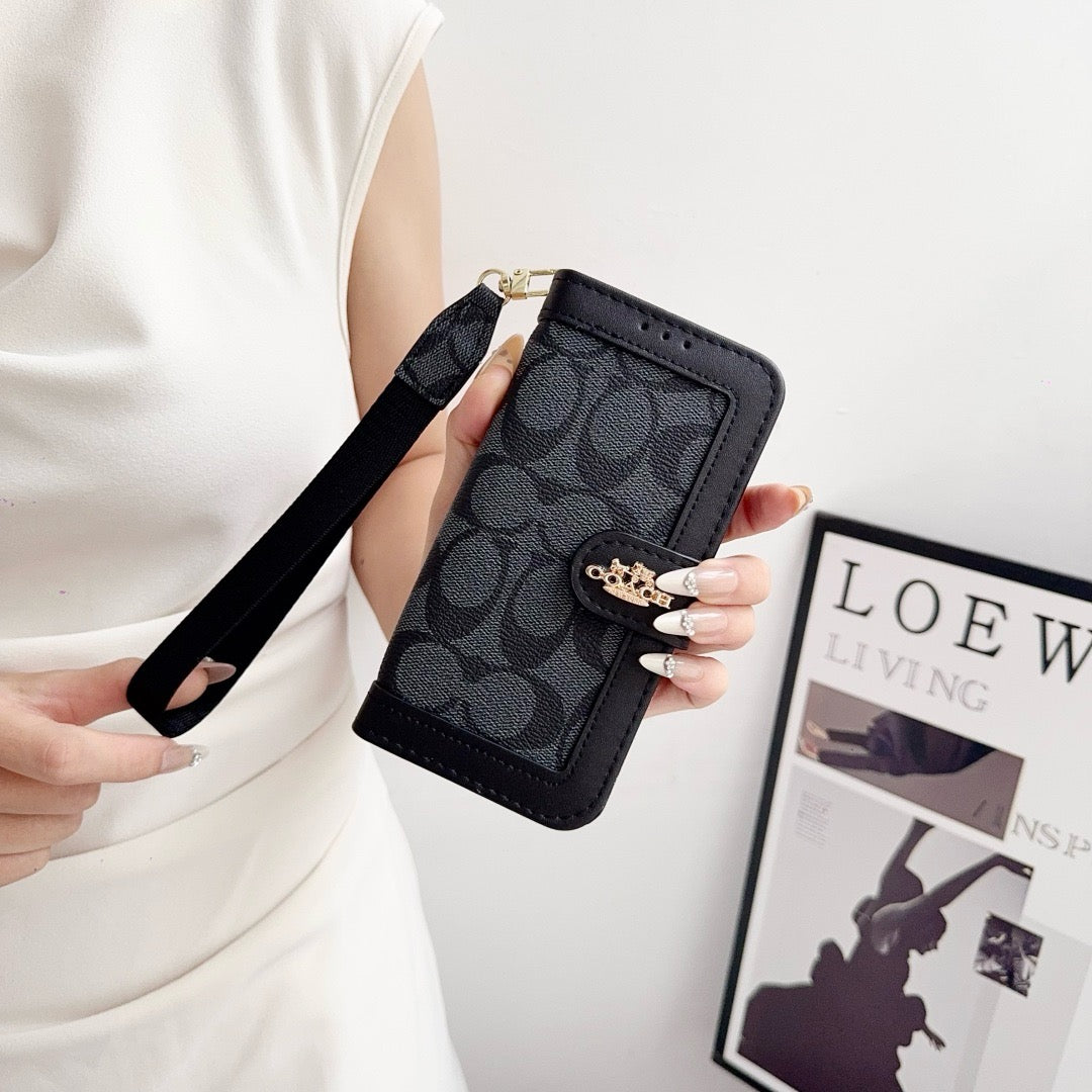 CO Luxury Pattern Wallet iPhone-deksel med kortholder og stropp