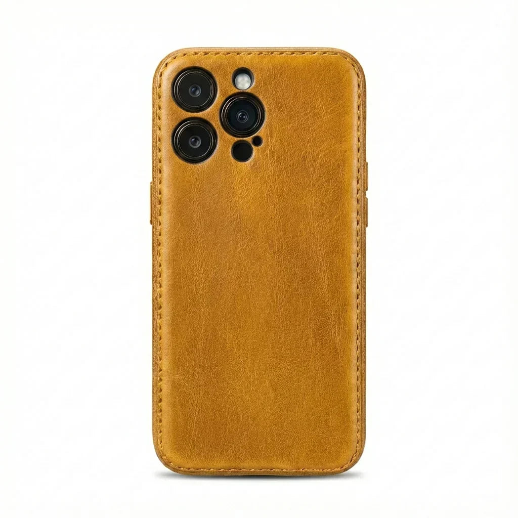 Håndlaget iPhone-deksel i grønnsaksgarvet skinn – Vintage Patina Edition