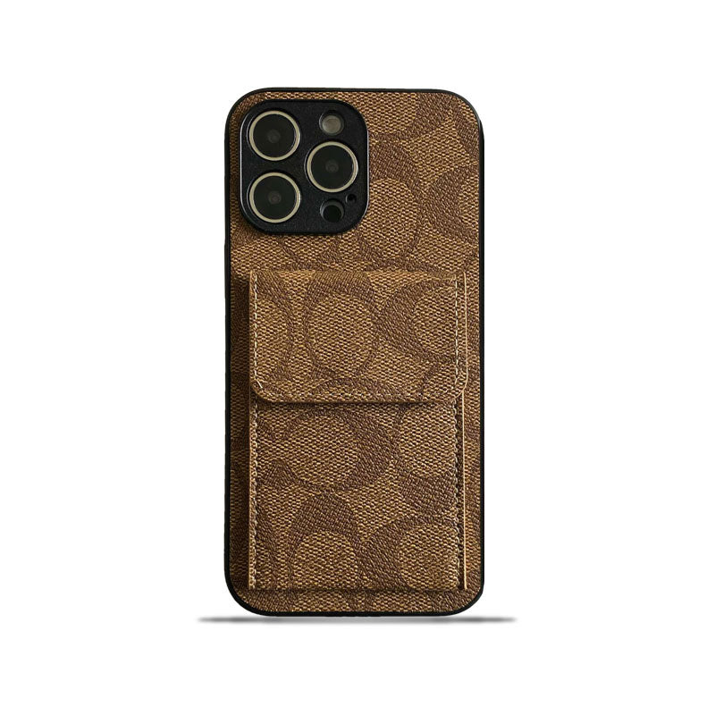Klasické puzdro na iPhone s peňaženkou svetlohnedé-HP240513