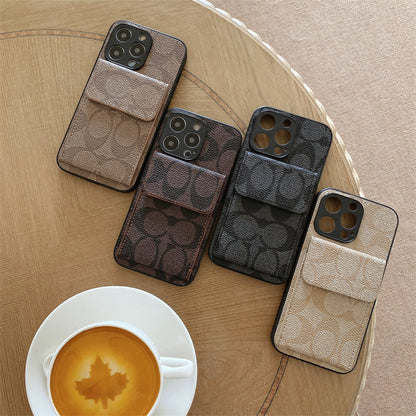 Capa clássica para iPhone com carteira marrom escuro-HP240513