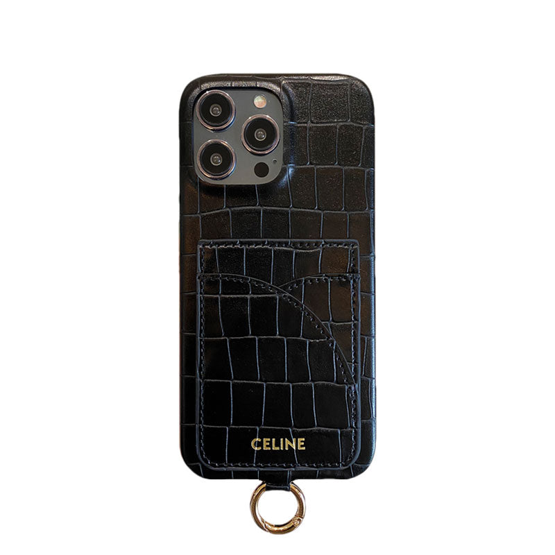 Husă Celine pentru iPhone Imprimată Aligator Cu Suport Card și Curea Maro -EYP241415