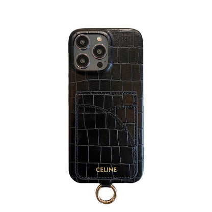 Husă Celine pentru iPhone Imprimată Aligator Cu Suport Card și Curea Maro -EYP241415