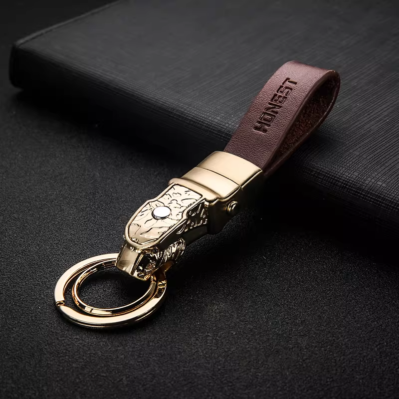 Genuine Leather Car Keychain – Premium Key Ring Chain for Men