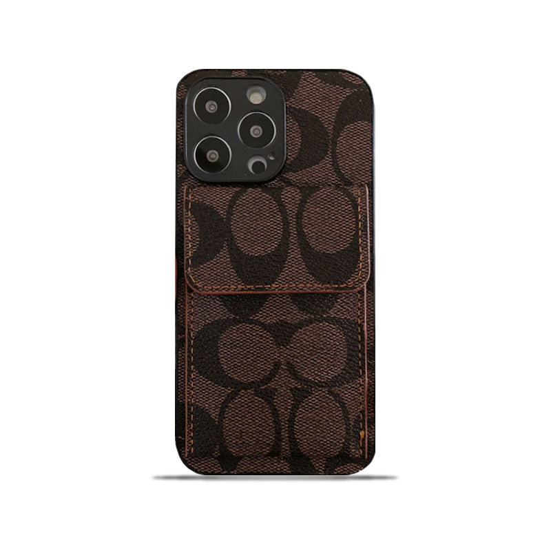 Capa clássica para iPhone com carteira marrom escuro-HP240513