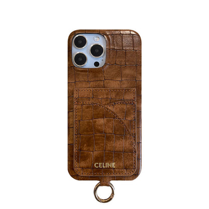 Pouzdro na iPhone Alligator Print Celine s držákem karty a popruhem zelené -EYP241415