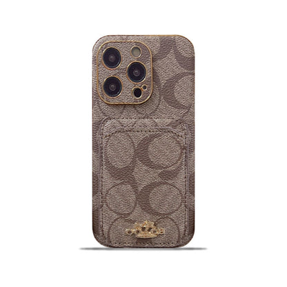 Klasyczne etui na iPhone'a z miejscem na kartę Kawowy -KB241651