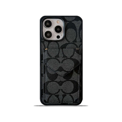 Klasszikus iPhone tok kártyatartóval és szíjjal, világos fekete - SJ240513