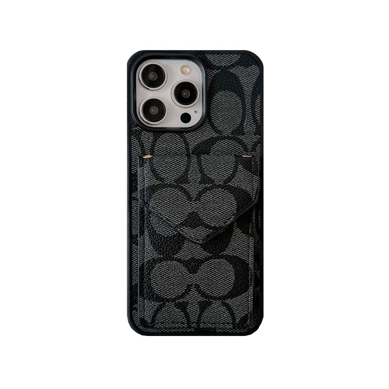 Capa clássica para iPhone com porta-cartões e alça marrom claro -SJ240513