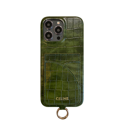 Pouzdro na iPhone Alligator Print Celine s držákem karty a popruhem zelené -EYP241415