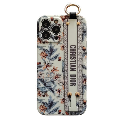 Capa para iPhone com pulseira fashion roxa e branca