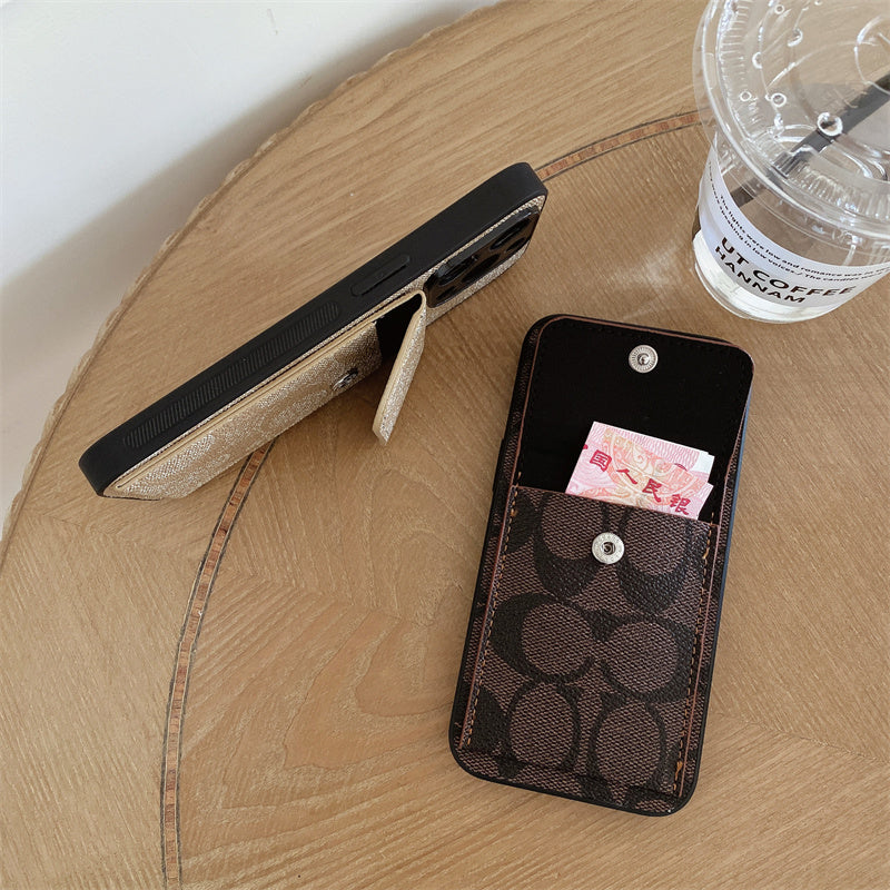 Capa clássica para iPhone com carteira marrom escuro-HP240513