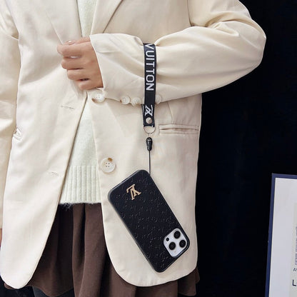 Husă pentru iPhone cu lanț de mână maro de lux