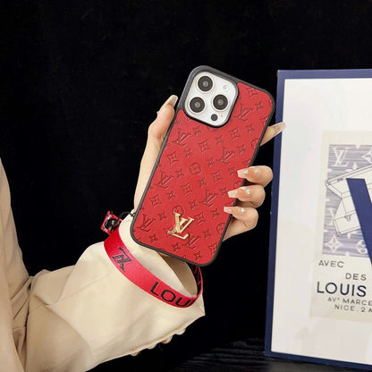 Husă pentru iPhone cu lanț de mână maro de lux