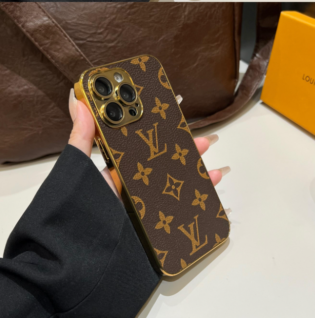 Funda clásica de lujo para iPhone con monograma y bordes dorados galvanizados