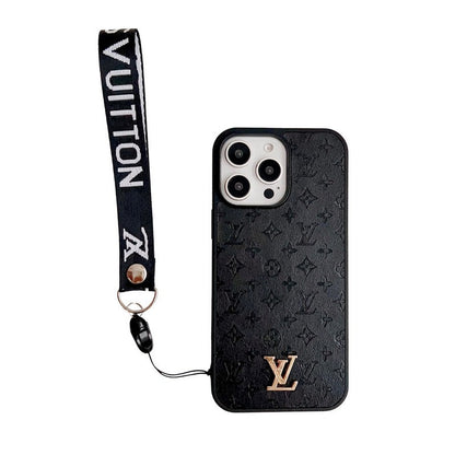 Husă pentru iPhone cu lanț de mână maro de lux