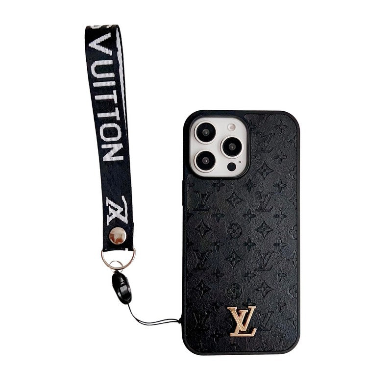 Husă pentru iPhone cu lanț de mână maro de lux