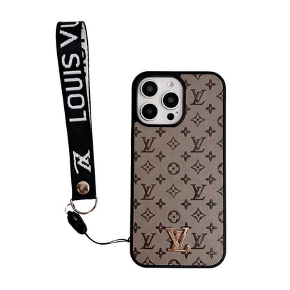 Husă pentru iPhone cu lanț de mână maro de lux