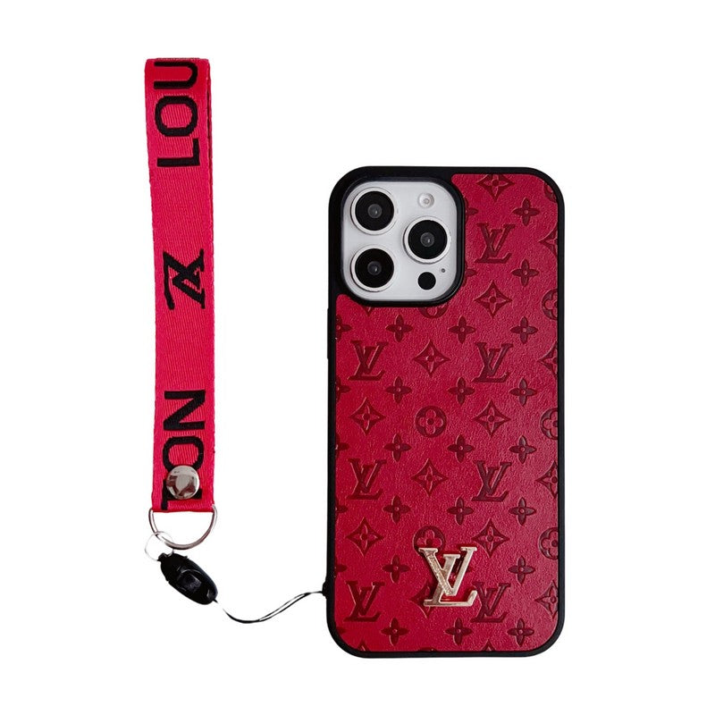 Husă pentru iPhone cu lanț de mână maro de lux
