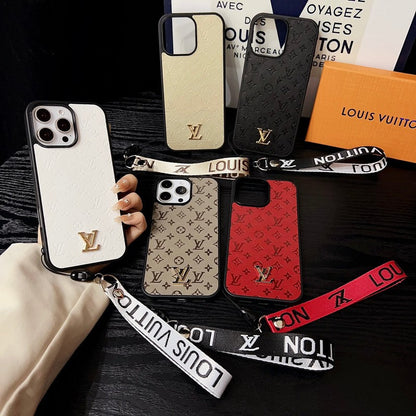 Husă pentru iPhone cu lanț de mână maro de lux