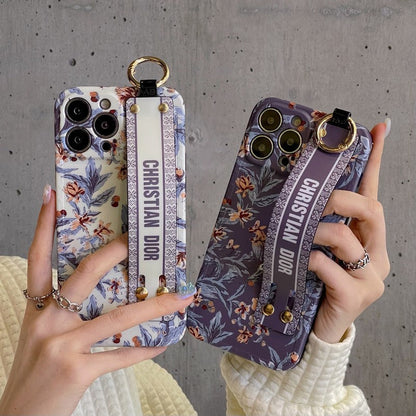 Capa para iPhone com pulseira fashion roxa e branca
