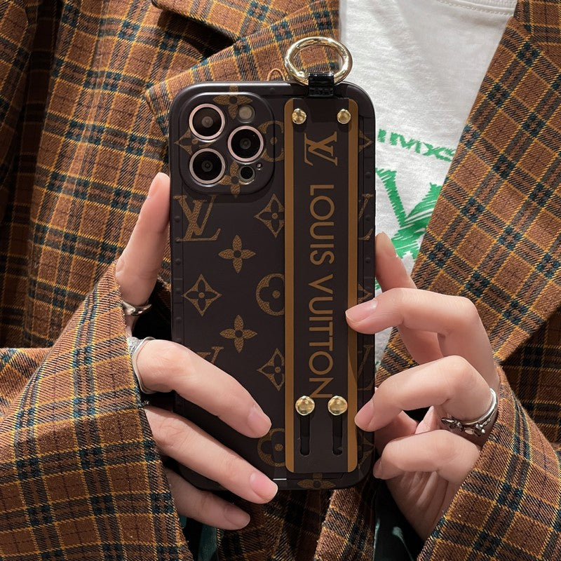 Capa luxuosa para iPhone com pulseira marrom