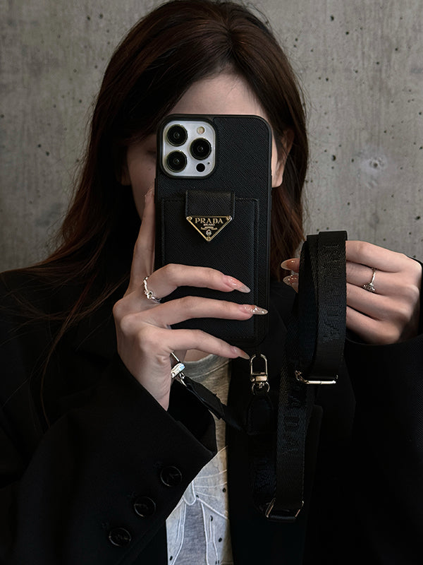 Étui pour iPhone en cuir à bandoulière de luxe