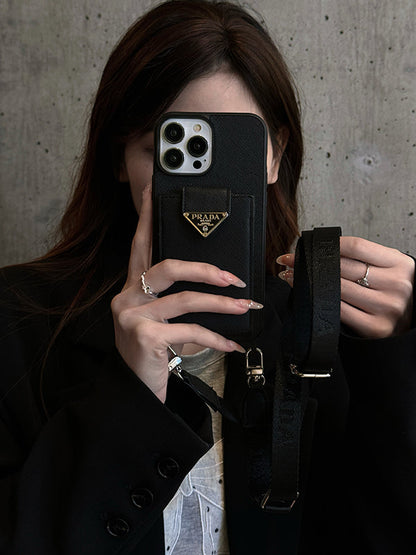Étui pour iPhone en cuir à bandoulière de luxe