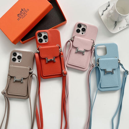 Étui pour iPhone avec chaîne en cuir et porte-cartes H