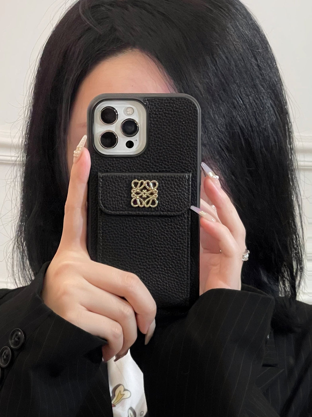 Luxe iPhone-hoesje met kaarthouder Zwart-QBK240603