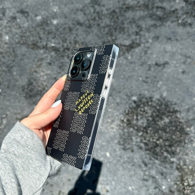 Husă de lux pătrată alb-negru pentru iPhone