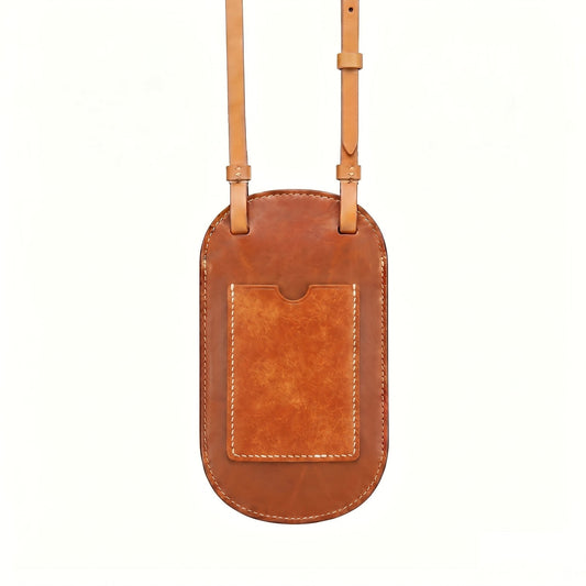 Handmade leather phone bag with shoulder strap