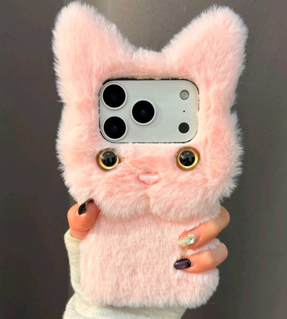 3D Fluffy Black Cat Plush Phone Case