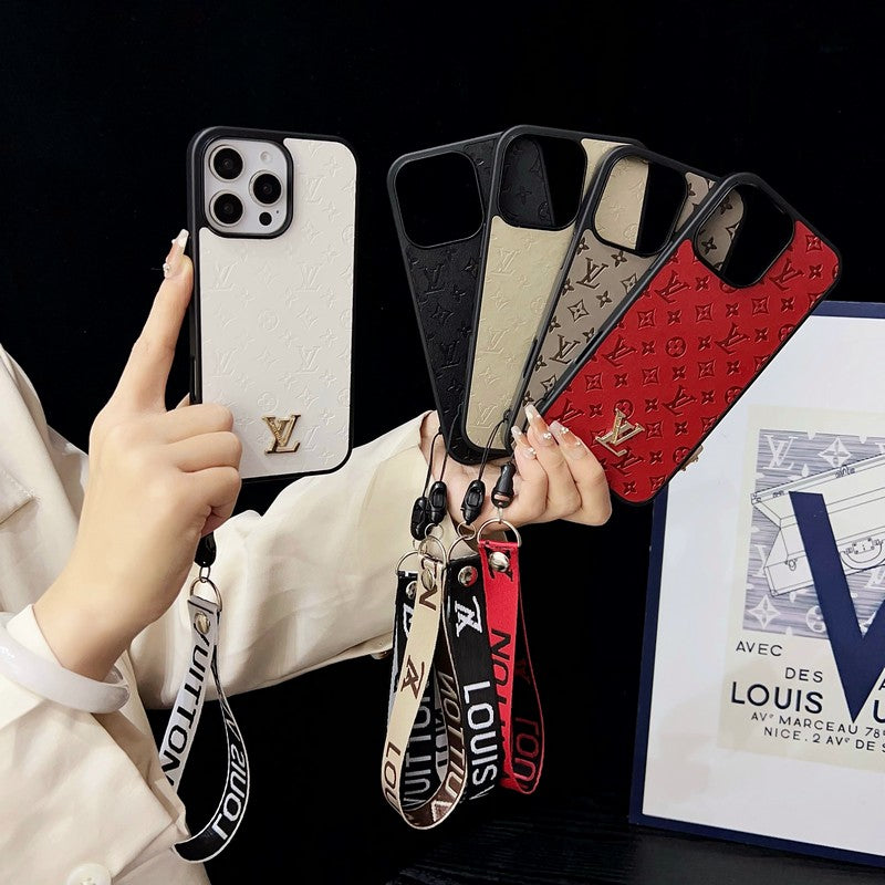 Husă pentru iPhone cu lanț de mână maro de lux