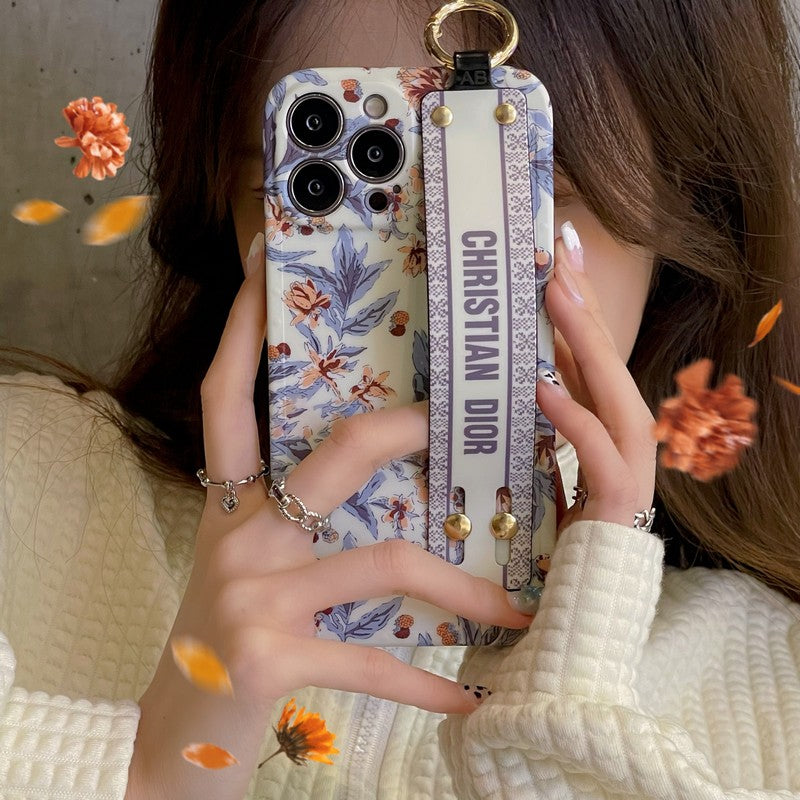 Capa para iPhone com pulseira fashion roxa e branca
