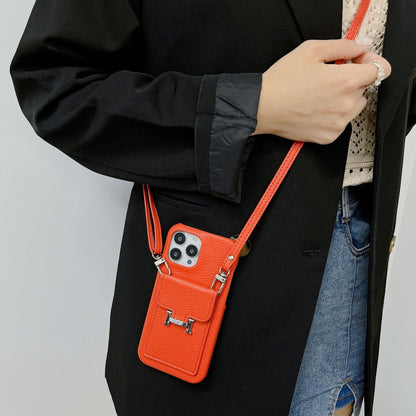 Étui pour iPhone avec chaîne en cuir et porte-cartes H