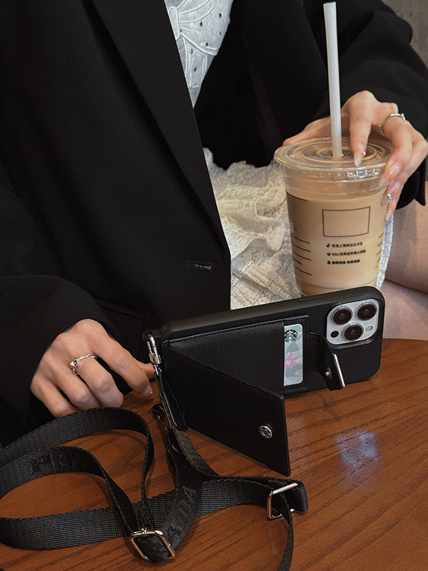 Étui pour iPhone en cuir à bandoulière de luxe