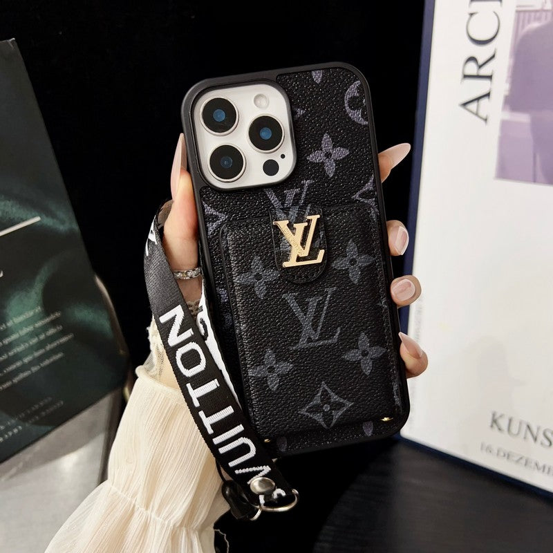 Luxe klassiek gekleurd crossbody iPhone-hoesje