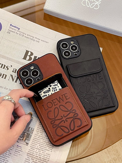 카드 홀더가 있는 고급 iPhone 케이스 Brown-LZP241448