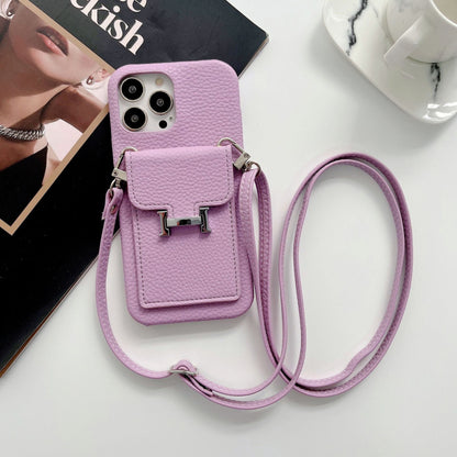 Étui pour iPhone avec chaîne en cuir et porte-cartes H
