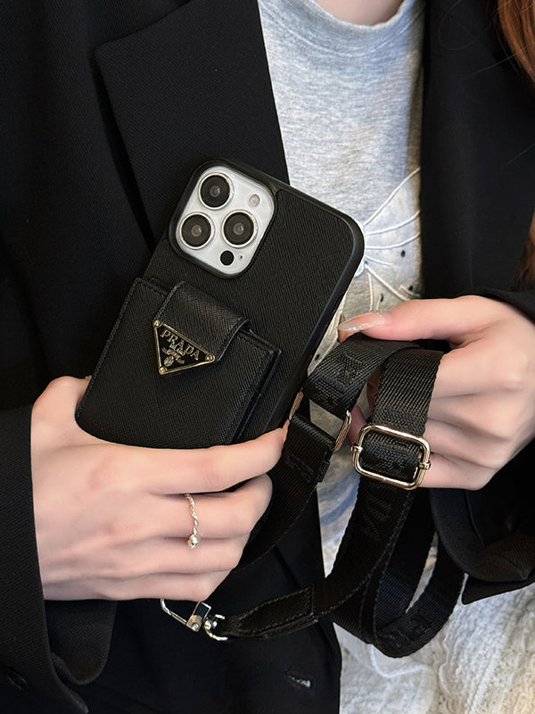 Étui pour iPhone en cuir à bandoulière de luxe