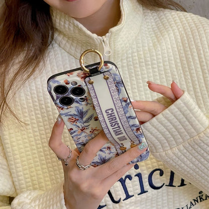 Capa para iPhone com pulseira fashion roxa e branca