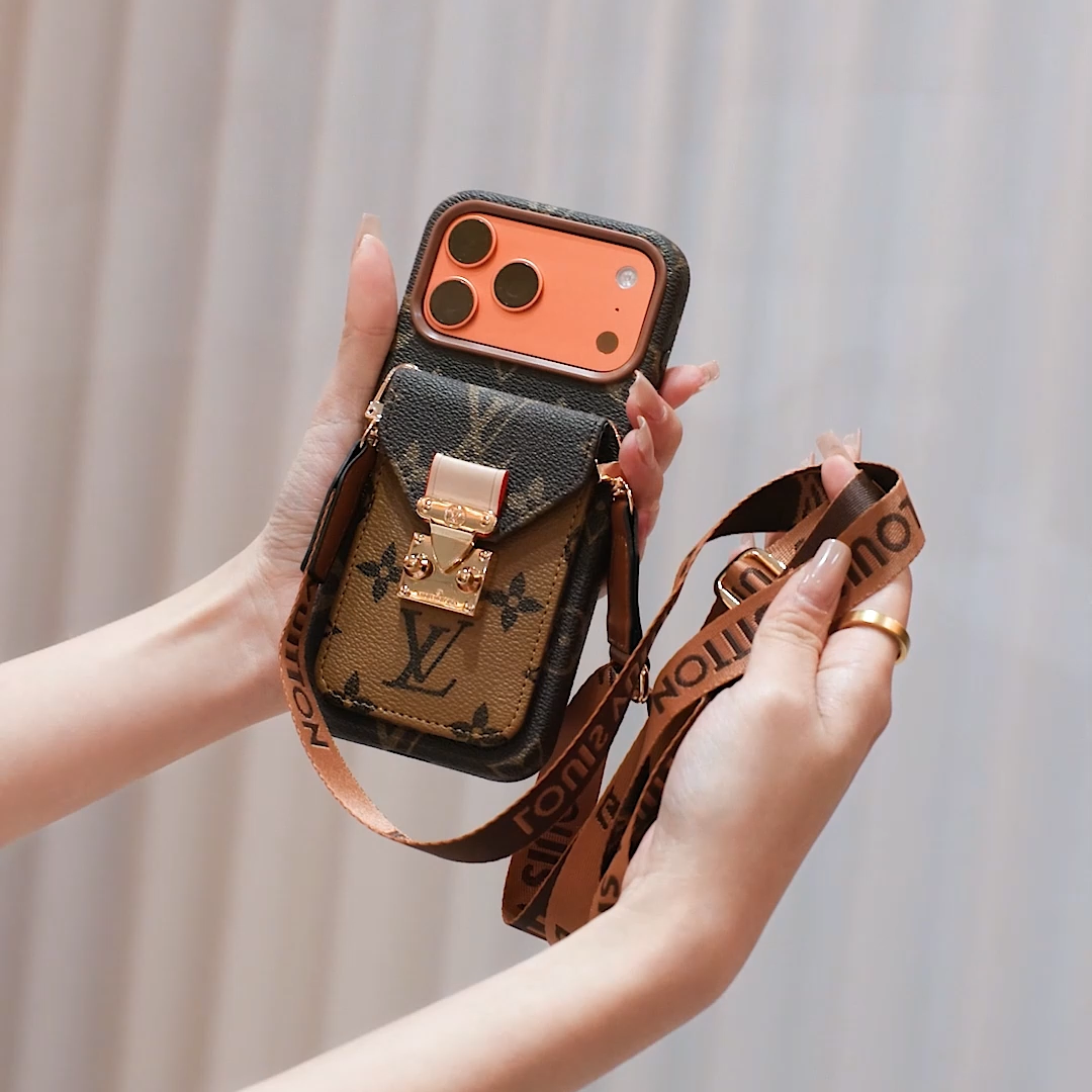 Capa para iPhone com bolso para cartão de couro com inspiração luxuosa