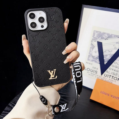 Husă pentru iPhone cu lanț de mână maro de lux