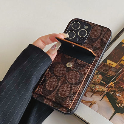 Capa clássica para iPhone com carteira marrom escuro-HP240513