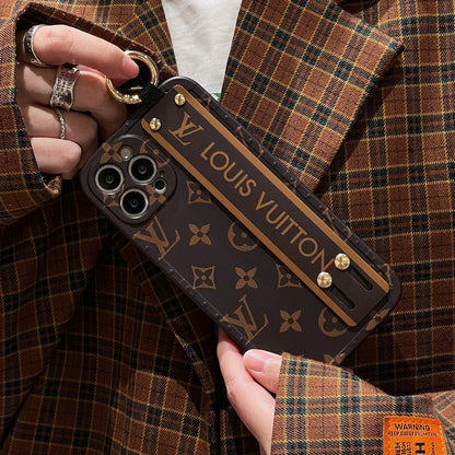Capa luxuosa para iPhone com pulseira marrom