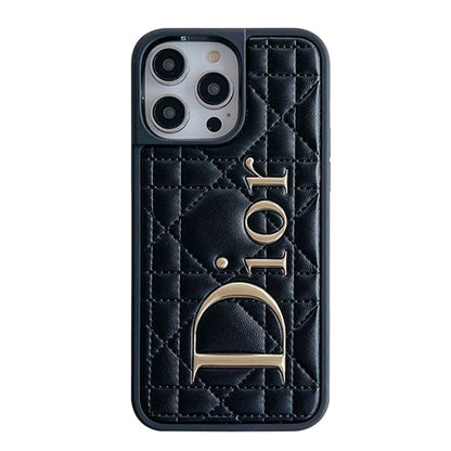 Custodia per iPhone in pelle con logo dorato alla moda