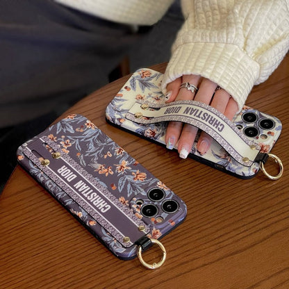 Capa para iPhone com pulseira fashion roxa e branca