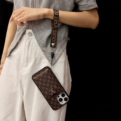 Luxe klassiek gekleurd crossbody iPhone-hoesje