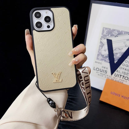 Husă pentru iPhone cu lanț de mână maro de lux